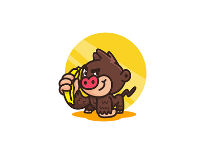Flirty fluffy banana cartoon character children book cute face flirt gorilla illustration mascot mohawk monkey namilurihas sticker
