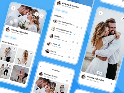 Inspire other couples with your beautiful wedding in BigDayMade animation app bride cards design florist gallery groom interface ios mobile app motion graphics photographer profile ui ux videographer wedding