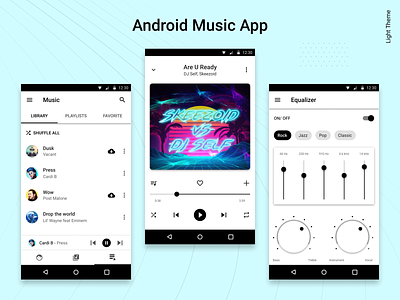 Android Music Player App. The Light Theme. account android android app application artists dark ui design equalizer interaction interface light ui lists mobile app music music app player ui product design themes ui ux