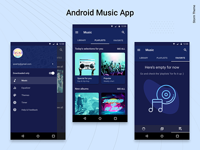 Android Music Player App. The Storm Theme. account android android app artists dark ui design light ui list mobile app music music app playlists product design tabs themes ui ux