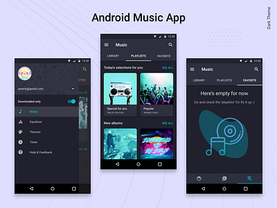 Android Music Player App. The Dark Theme.