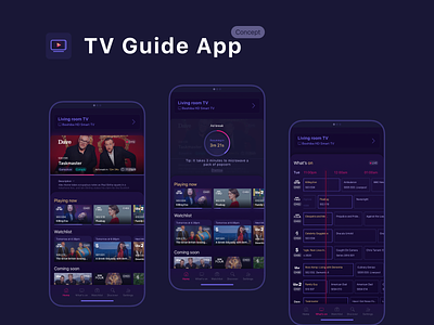 TV Guide app: A concept app clean dark ui guide interface tv app ui ux
