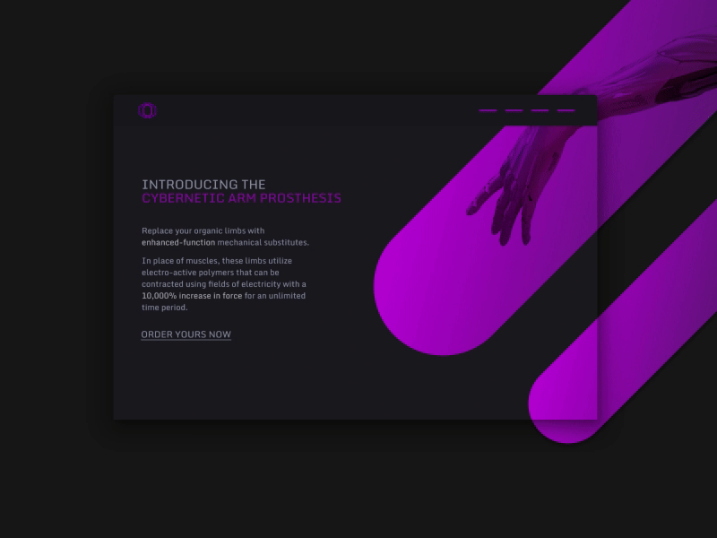 Cybernetic Arm product page 011 012 clean daily dailyui design futuristic interface minimalism product ux