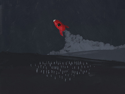 Rocket setting off apollo black illustration night painting people red rocket