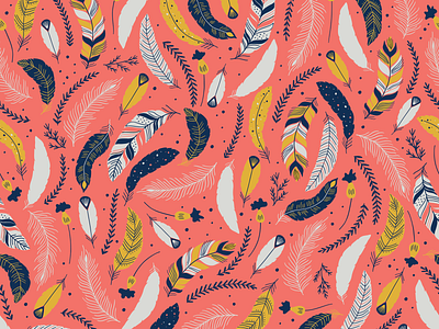 Coral Feathers boho coral dreamy feathers gray handdrawn navy pattern print and pattern repeat pattern