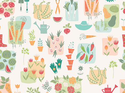 Gardening backyard garden design farm farm to table farming florals fruits gardening growing veggies handdrawn homestead illustration planting print and pattern repeat pattern small farm surface pattern veggies