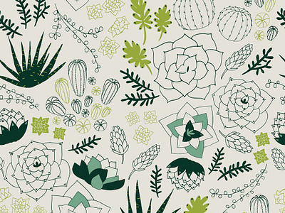 Succulents aloe backyard garden cacti cactus crazy for plants design garden green handdrawn illustration plants print and pattern repeat pattern succulents surface pattern surface pattern design