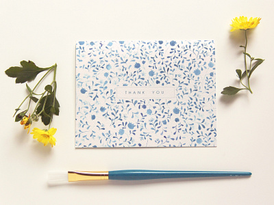 Watercolor Indigo Floral Thank You Card