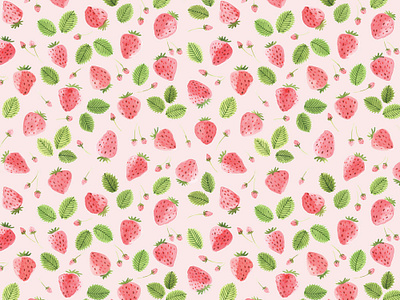 Strawberry Field design farm farming fruits garden green hand picked handdrawn homestead illustration painting pick your own pink print and pattern repeat pattern strawberries summer surface pattern design watercolor