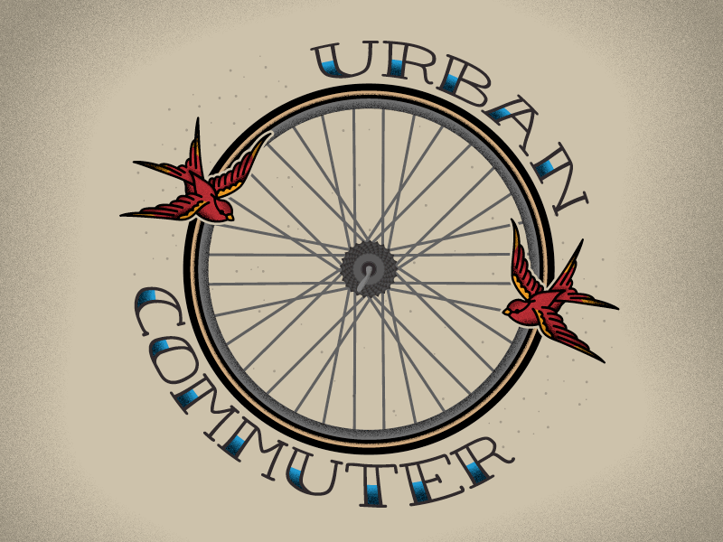 Urban Commuter biking grain illustration tattoo flash vector