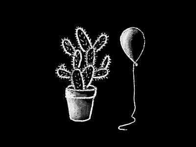 unhealthy relationship balloon black and white cactus chalk illustration precarious texture