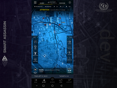 Smart Assassin Mobile Game - Skynet - Google Maps SDK drone flight google maps map mapbox mapping mobile game smart assassin ui ux