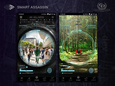 Smart Assassin Mobile Game - AR Mode ar augmented reality augmentedreality design future futurism futuristic mobile game shoot shooter smart assassin sniper ui ux