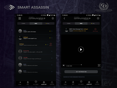 Smart Assassin Mobile Game - eCOM3 Message System communication messages mobile game smart assassin ui ux