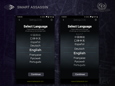 Smart Assassin Mobile Game - Settings - Language app design language mobile game screen screens select settings smart assassin ui ux