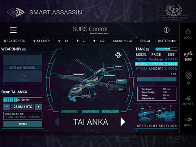 Smart Assassin Mobile Game - UAV SURS 2 3d design drone flight futurism mobile game screen settings smart assassin uav ui ux