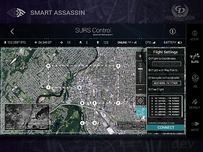 Smart Assassin Mobile Game - UAV SURS 3 - Google Maps SDK design drone flight future futurism futuristic google maps map mapbox mobile game sdk smart assassin uav ui ux waypoints