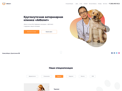The concept of the website of the veterinary clinic design doctor medical ui veterinarian web