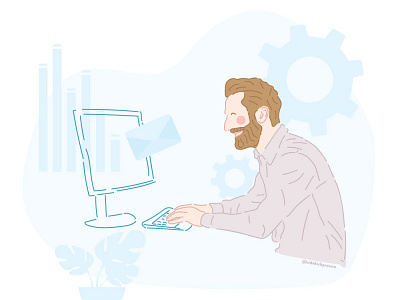 Man in office working illustration beard design email icon illustration illustrator illustrator art lineart minimal office vector vector art web work