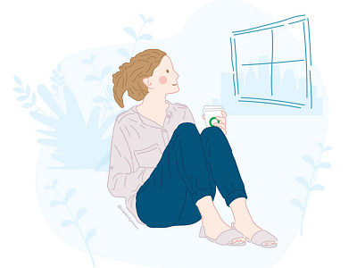 Woman drinking coffee looking out the window coffee coffee cup coffee shop cozy design flat illustration minimal starbucks vector vector art window winter woman woman illustration