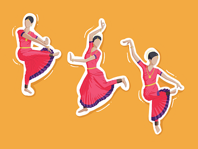 Illustration of Sadhirattam, a classical dance of Tamil Nadu bharathanatyam character character poses classical dance dance poses dancer design illustration illustrator procreate sadhirattam stickers tamil tamilnadu traditional