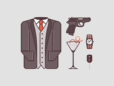 James Bond Gear aston martin illustration james bond martini materik mattias eriksson ppk rolex suit vector