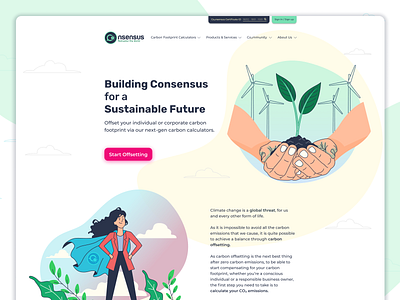 co2nsensus - Web Design carbon footprint consulting figma flat hero image homepage interaction landing page redesign sustainability ui user experience web web design web page