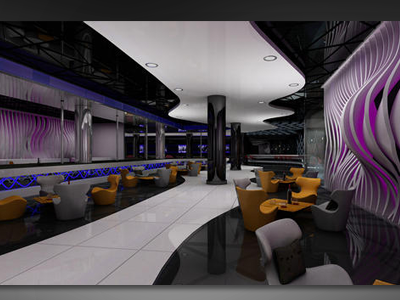 Lounge Interior Design (3d rendering) 3d blue clean futuristic interior