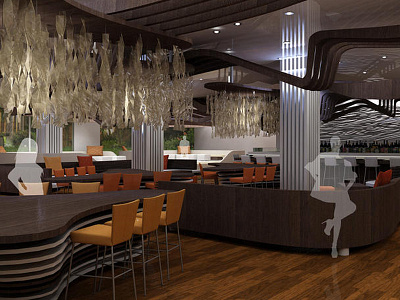 Restaurant Interior design 3d brown interior max orange