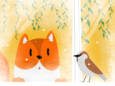 Winter hunting art artist cat cats character flat garden hero illustration illustrator minimal new year snow sparrow vector