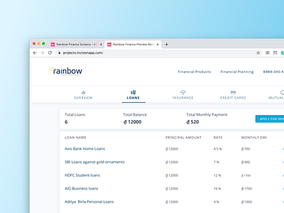 Rainbow Loans dashboard ui ui design webdesign