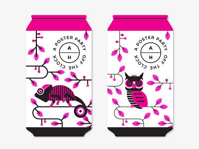Concept Design for Afterhours Sticker 2016 afterhours animals beer can chameleon design illustration owl pink sticker wowsujina