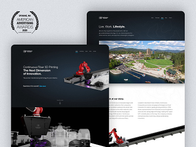 Continuous Composites Website - 2020 Silver ADDY Award 3d addy addy2020 american advertising awards award winning b2b blue cc3d cf3d continuous composites dark theme web flow website