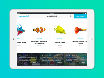 Aquabuildr - Fish Pairing App app aquabuildr aquarium compatibility fish identity kiosk prototype tablet tank