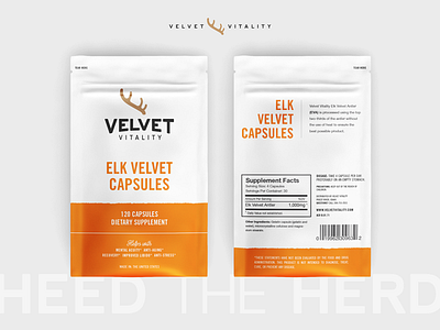 Velvet Vitality - Bag Design antler bag capsule capsules elk herd orange packaging pouch product velvet vitality