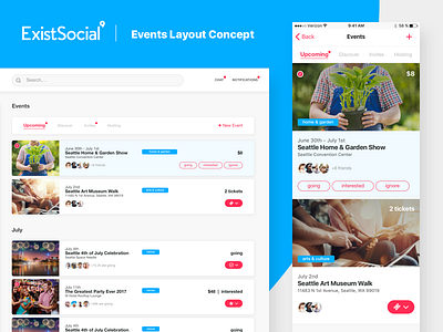 ExistSocial Events WIP desktop events exist existsocial layout mobile party social wip
