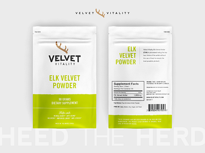 Velvet Vitality - Powder Packaging Design antler clean design elk green minimal mockup packaging powder product velvet vitality