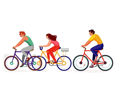 Cyclists agency animation bicycle blue colors cyclists illustrator motion people people illustration person red relaxation riding road sport veopen walk weekends yellow