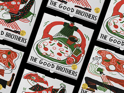 The Good Brothers Pizza Box Illustration