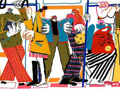 Daily Commute bold brand illustration character design colourful commute crowd editorial illustration illustration train
