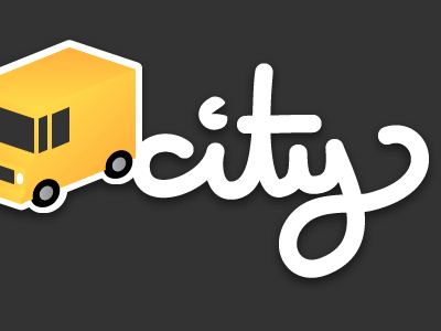 City cursive icon type white yellow