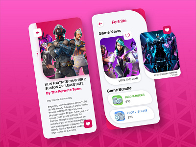 Game News App app branding color colour design game mobile news pink red ui ux
