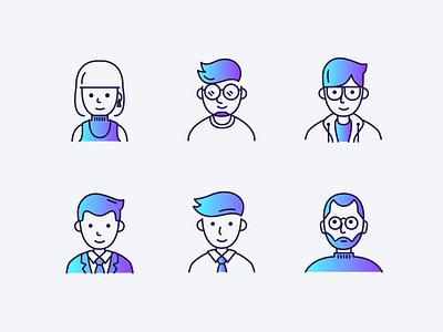 Members of Company character consultant designer engineer head icon illustration man marketing people pm