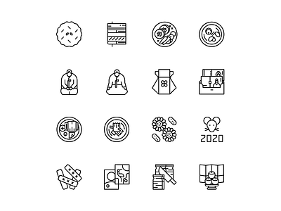 16 Icons of korean culture: KNY(ver.bw) cultural icon iconography iconset korea line stroke traditional ui vector