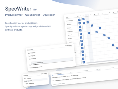 SpecWriter api app app design design documentation epic flat product product manager product owner release requirements specification ui user story ux web