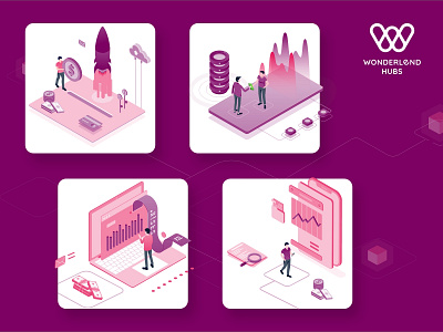 WonderLend Hubs - Website Isometric Illustrations bombaytone design designagency finance website fintech illustration mumbai typography ui uiux ux vector art vector illustration