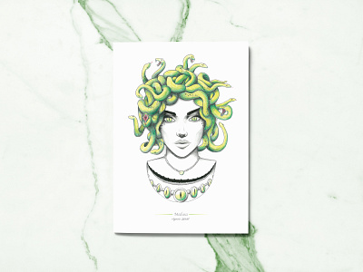 Medusa aquarel art draw drawing illustration ink neo portrait rotring sketch tattoo traditional