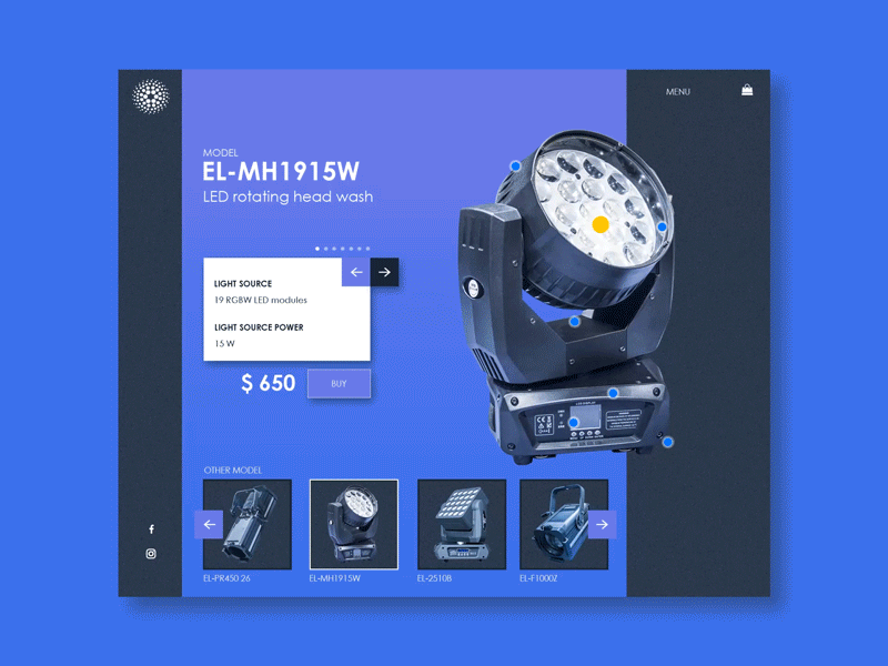 Spotlight website concept animation concept design led light lighting model product specifications ui ux wash web