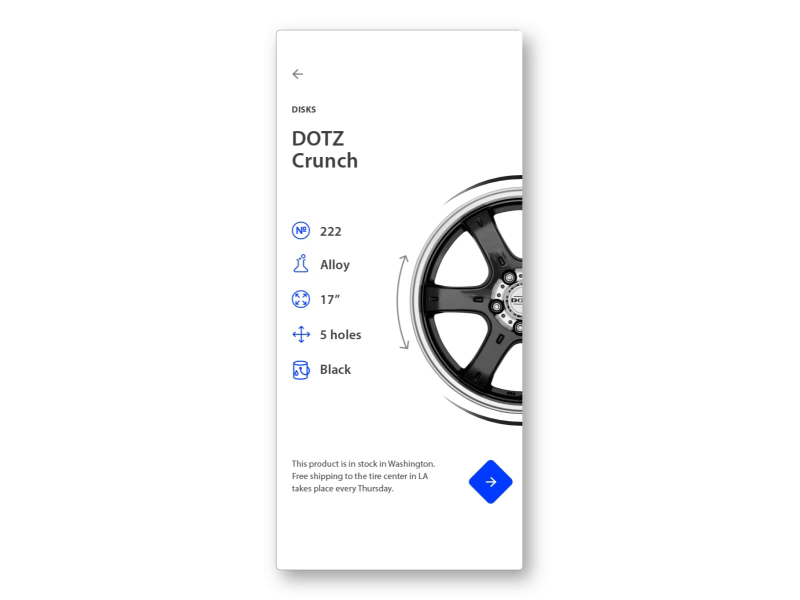 Wheel Rims Store App Design Concept ae after effect animation app black blue car concept design disks rim slider ui ux wheel white