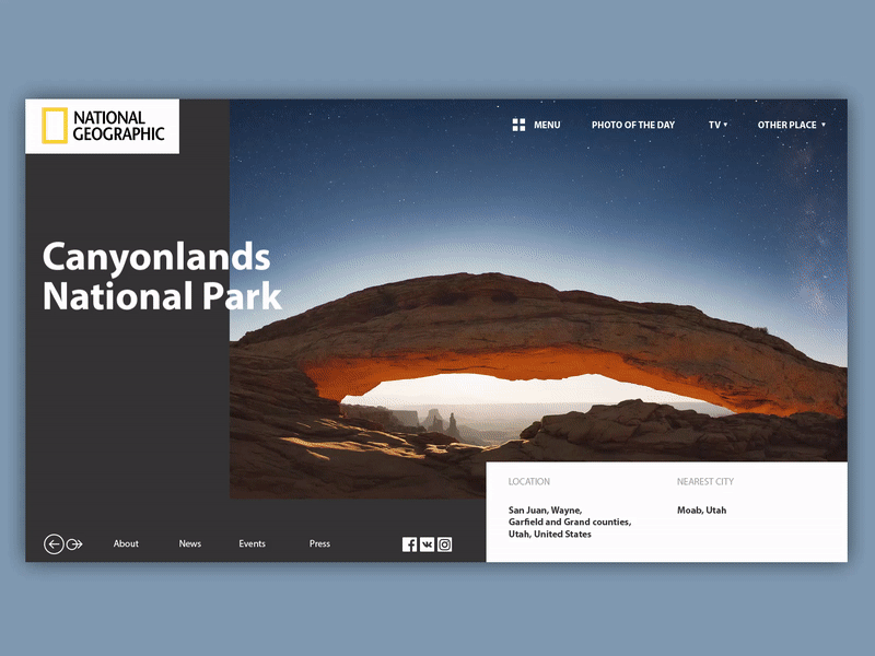 National Geographic — National Parks of America adventure ae after effect america animation concept design interaction interface mountain national geographic national park nature one page slider travel ui usa ux web